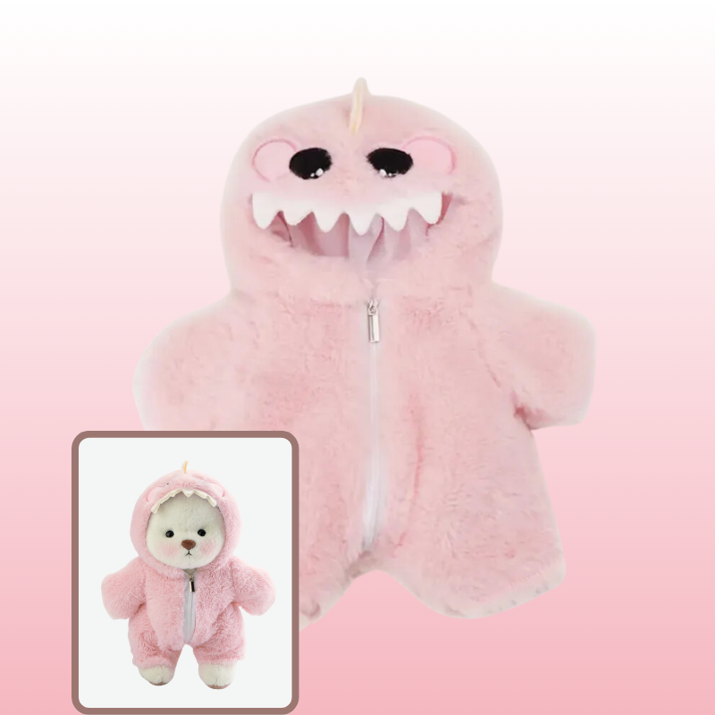 Puffy Bear Pink Dino | Adorable Handmade Teddy Bear