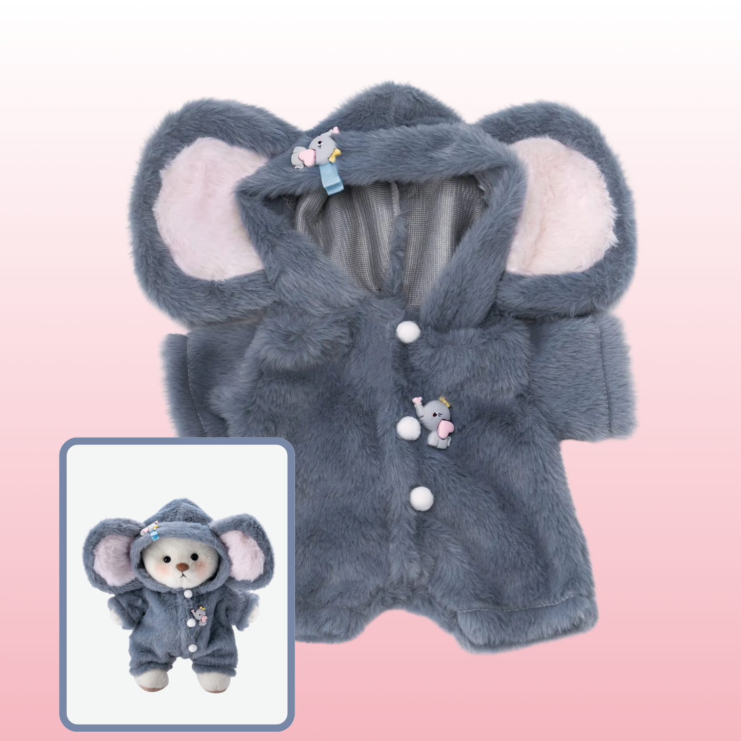 Disfraz de elefante gris para oso de peluche Puffy Bear artesanal