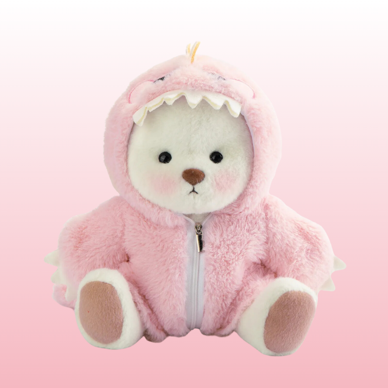 Puffy Bear Pink Dino | Adorable Handmade Teddy Bear