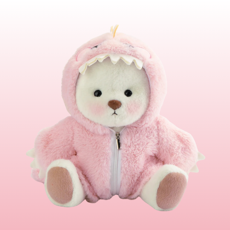 Puffy Bear Pink Dino | Adorable Handmade Teddy Bear