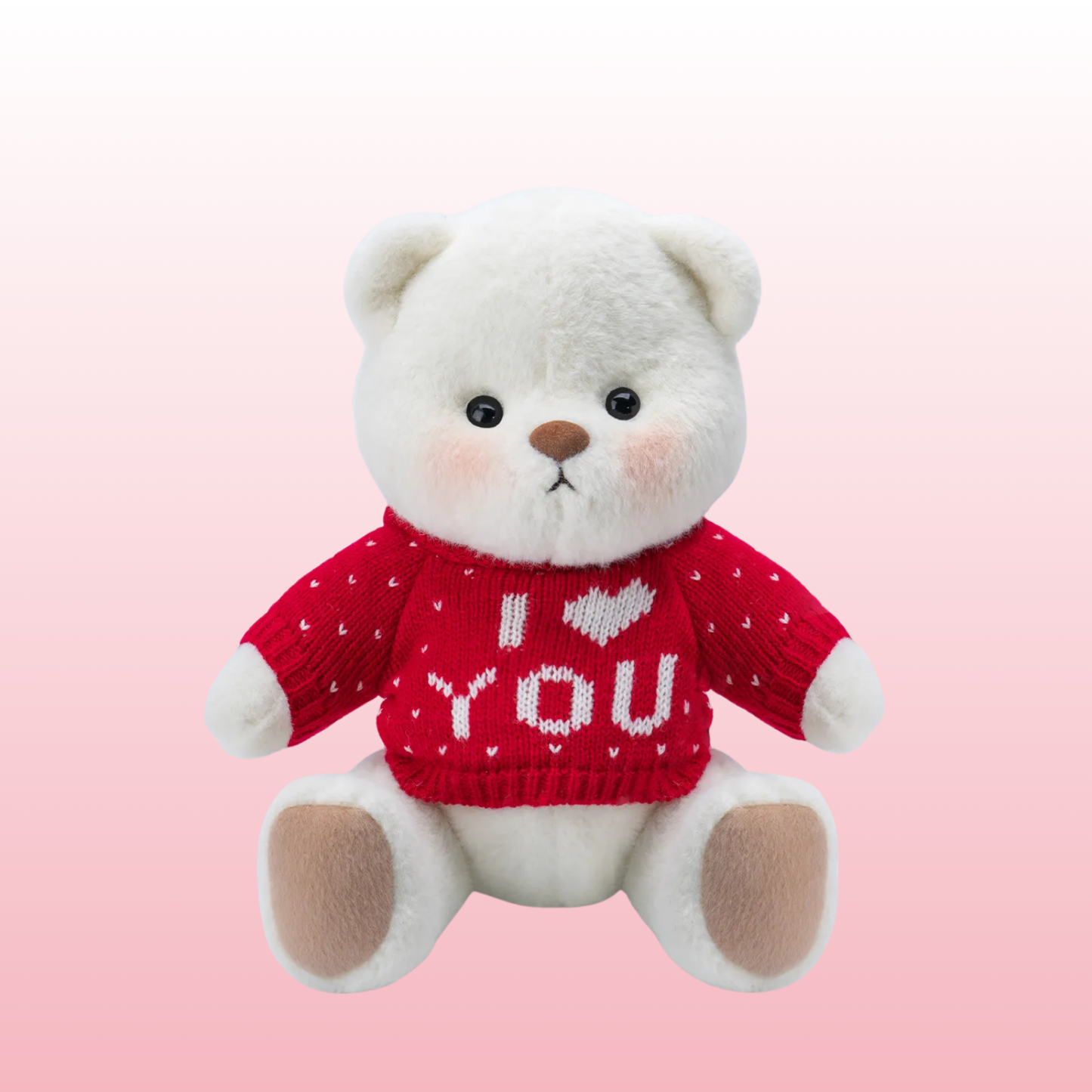 Oso de peluche blanco Puffy Bear artesanal con sudadera I Love You hecho a mano