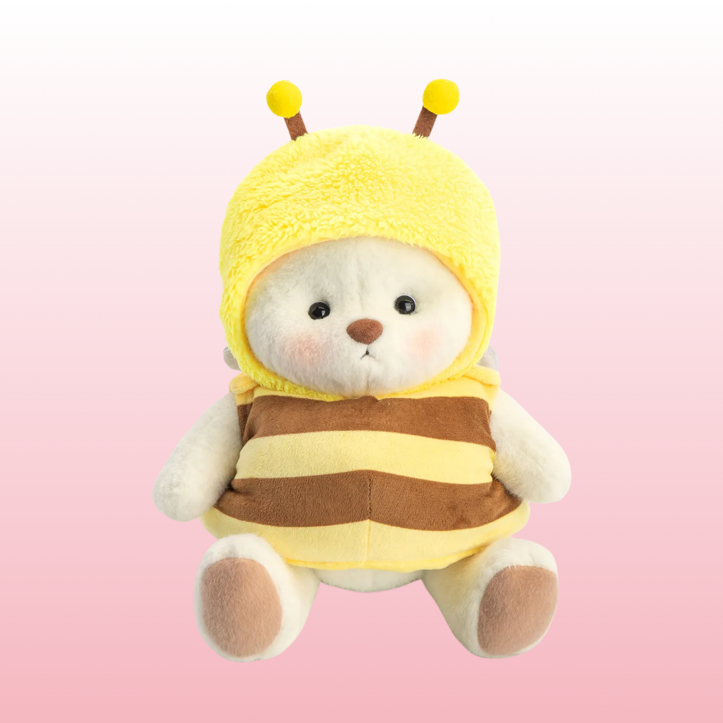 Oso de peluche blanco Puffy Bear artesanal con disfraz de abeja amarillo hecho a mano