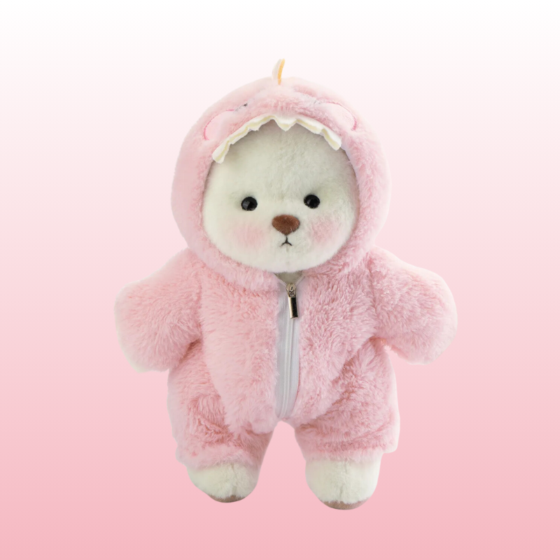 Puffy Bear Pink Dino | Adorable Handmade Teddy Bear