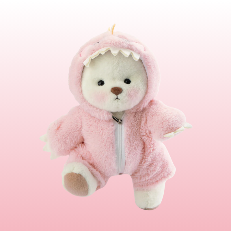 Puffy Bear Pink Dino | Adorable Handmade Teddy Bear