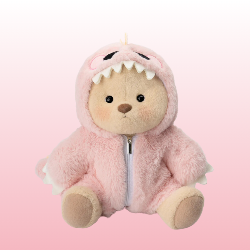 Puffy Bear Pink Dino | Adorable Handmade Teddy Bear