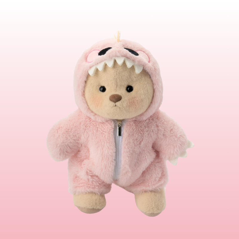 Puffy Bear Pink Dino | Adorable Handmade Teddy Bear