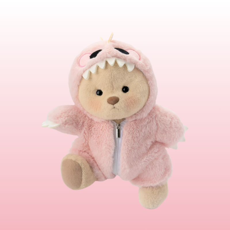Puffy Bear Pink Dino | Adorable Handmade Teddy Bear
